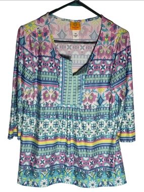 Women's Ruby Rd. Petite Tunic Top Size MP Multi-color Floral Print boho-chic